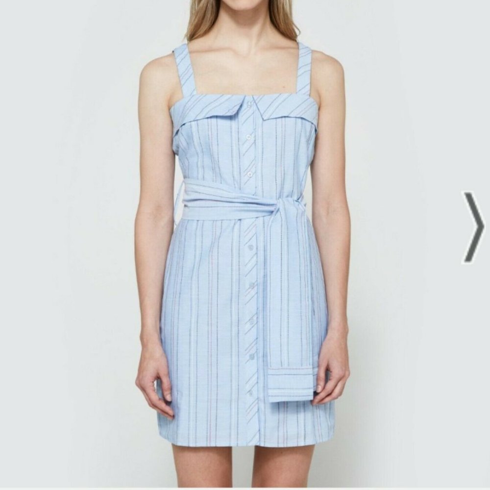 STELEN Sleeveless Blue Button Front Mini Dress L S